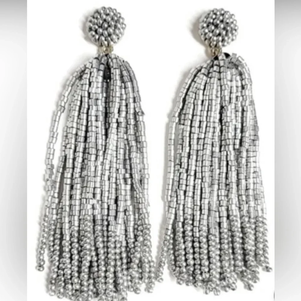 J. Crew Beaded‎ Tassel Earrings Silver Mirror, Gold Plated Hypoallergenic NWT